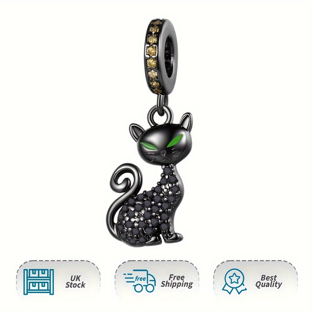 925 Silver Women Cat Dangle Charm for Bracelet & Necklace